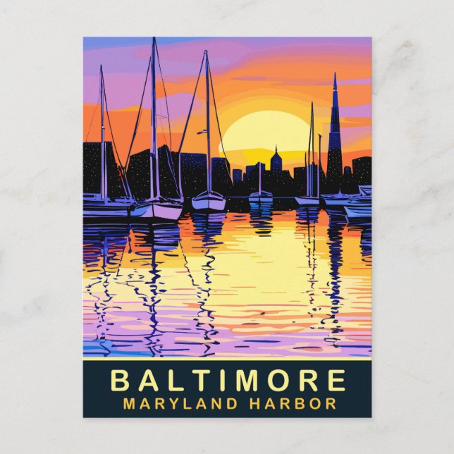Carte Postale Baltimore, Maryland Harbour, Coucher de soleil, Vo (Devant)