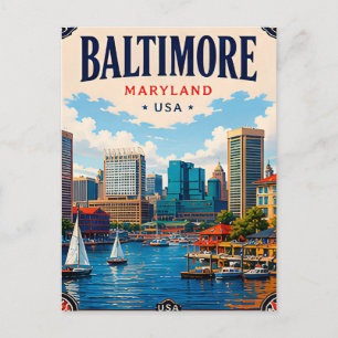Carte Postale ⚓ Baltimore Maryland Harbour Et Skyline