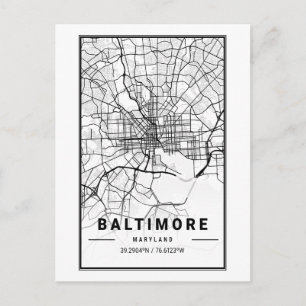 Carte Postale Baltimore, Maryland Plan de la ville Art minimalis