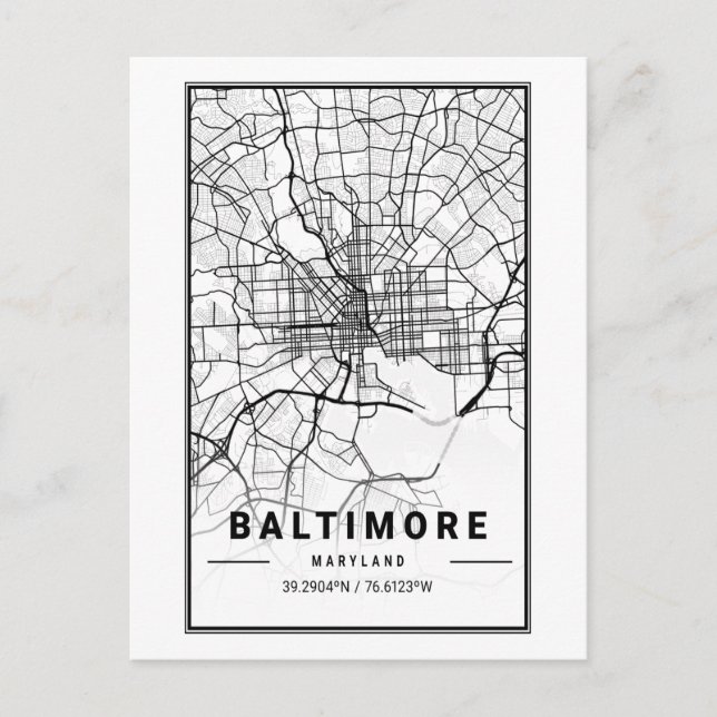 Carte Postale Baltimore, Maryland Plan de la ville Art minimalis (Devant)