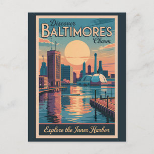 Carte Postale Baltimore Maryland Skyline Travel Art Vintage