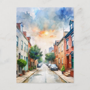 Carte Postale Baltimore, Maryland, USA Street Watercolor