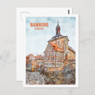Carte Postale Bamberg Allemagne célèbre Travel Place aquarelle