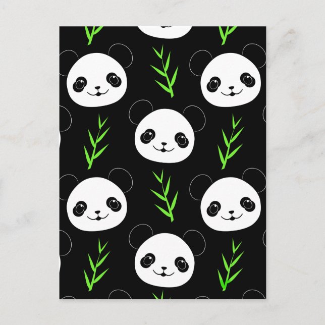 Carte Postale Bambou Motif Kawaii Panda En Blanc Noir (Devant)