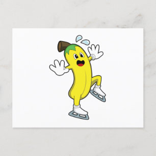 Carte Postale Banana au patinage sur glace avec patins à glace.P