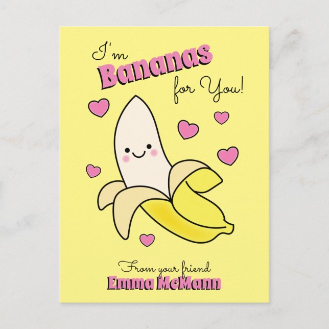 Carte Postale Banana Cute Kids Classroom Valentine Card (Devant)