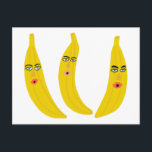 Carte postale Banana Trio Whimsical<br><div class="desc">Ajoutez votre propre texte à l'avant et à l'arrière,  ou modifiez les couleurs. Jetez un oeil à mon magasin pour plus !</div>