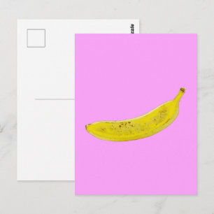Carte Postale Banane Art Pop Fond Rose