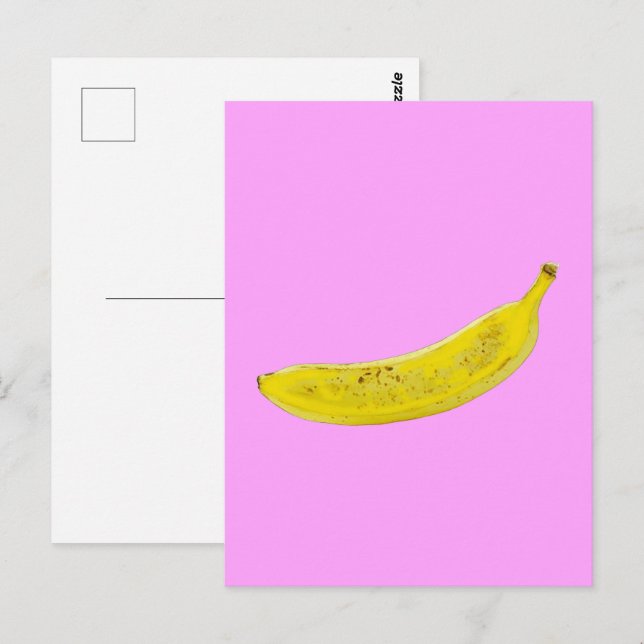 Carte Postale Banane Art Pop Fond Rose (Devant / Derrière)