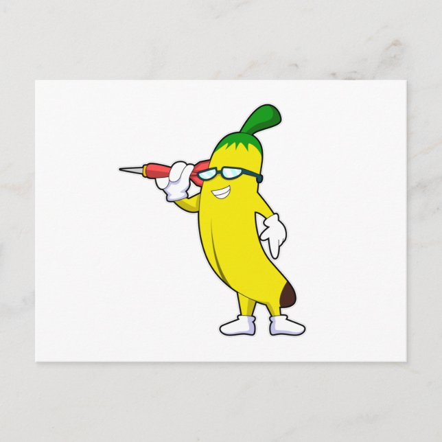 Carte Postale Banane aux fléchettes avec fléchette (Devant)