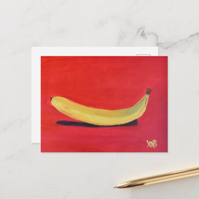Carte Postale Banane avec fond rouge (Devant/Arrière en situation)