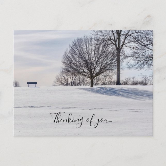 Carte Postale Banc sur une colline enneigée en pensant à toi (Devant)