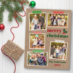 Carte Postale Bande artisanale Holly Joyeux Noël 5 Photo Kraft