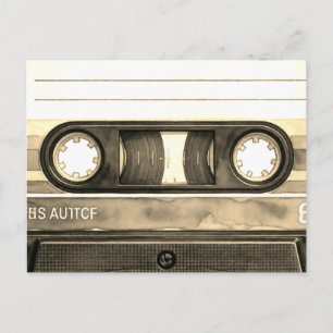 Carte Postale Bande Cassette Compacte Ancienne Rétro Vintage