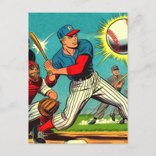 Carte Postale Bande dessinée de baseball rétro