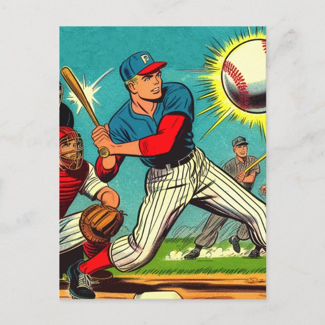 Carte Postale Bande dessinée de baseball rétro (Devant)
