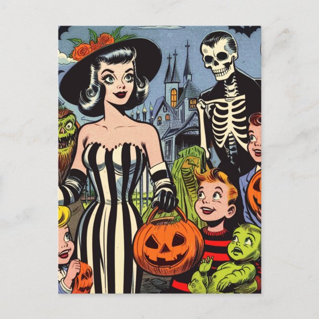 Carte Postale Bande dessinée d'Halloween vintage (Devant)
