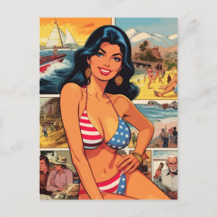 Carte Postale Bande dessinée pour filles été vintage