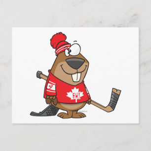 Carte Postale bande dessinée ridicule du castor de hockey canadi
