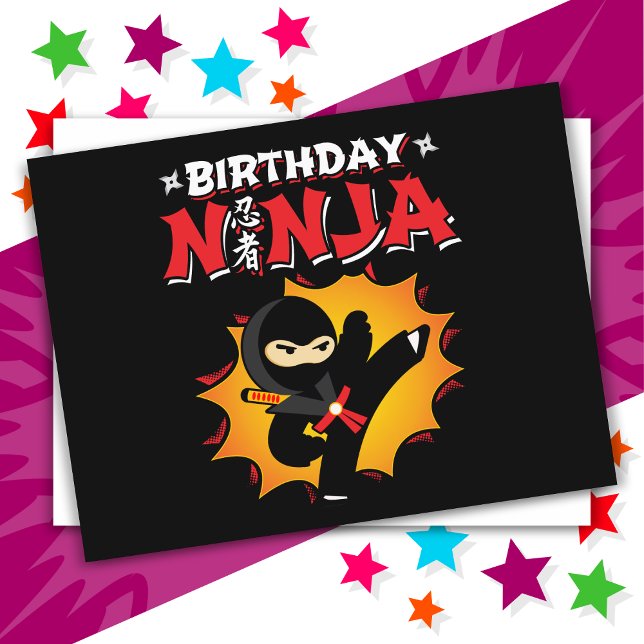 Carte Postale Bande dessinée Style Super fête Anniversaire Ninja (Créateur téléchargé)