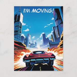 Carte Postale Bande dessinée voiture allant vite Nouvelle adress