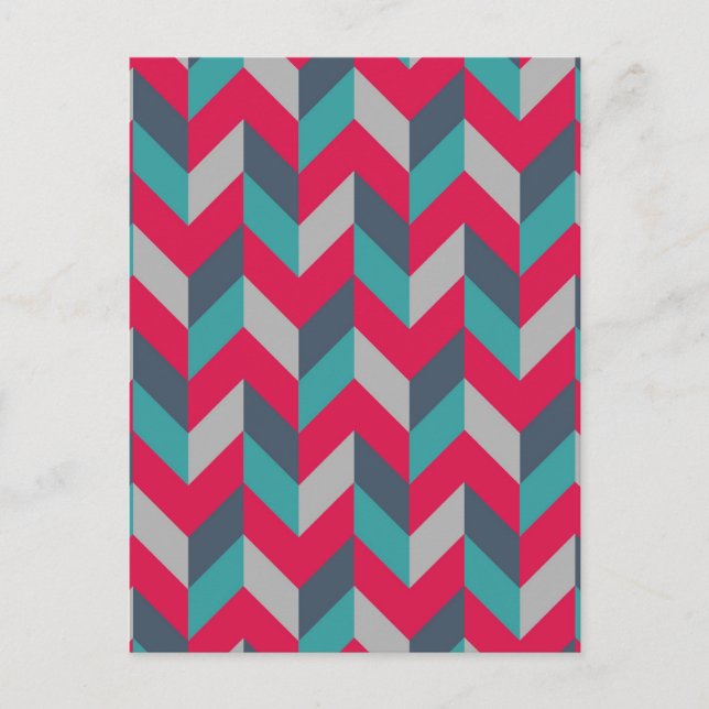 Carte Postale Bande géométrique de Herringbone Gris bleu rouge (Devant)