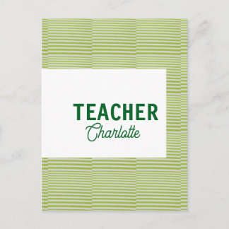 Carte Postale Bandes blanches vert citron professeur nom d'ensei