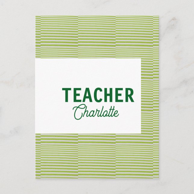 Carte Postale Bandes blanches vert citron professeur nom d'ensei (Devant)
