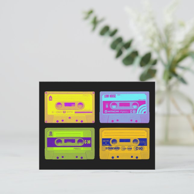 Carte Postale Bandes de cassettes Pop Art Retro 80s (Debout devant)
