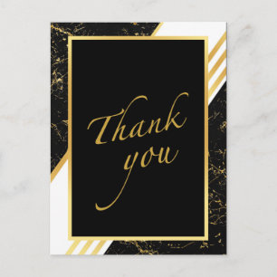 Carte Postale Bandes de marbre d'or typographie Merci noir Pos