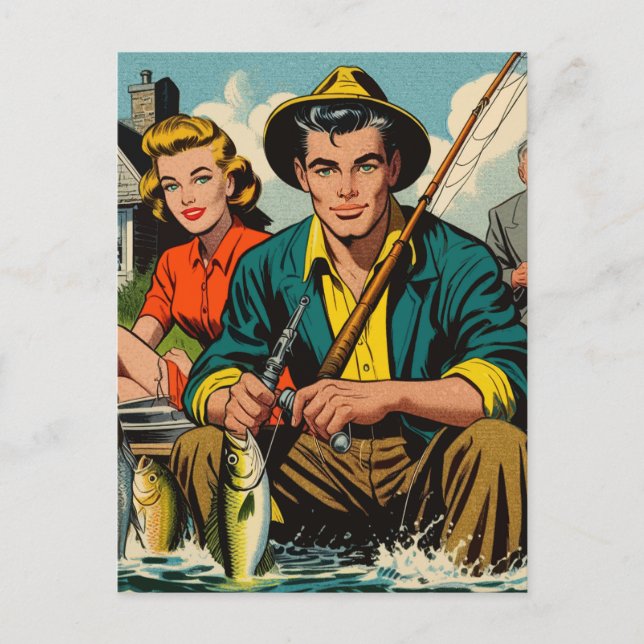 Carte Postale Bandes dessinées de pêche rétro (Devant)