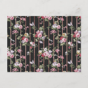 Carte Postale Bandes d'or rose faux rose vintages florales roses