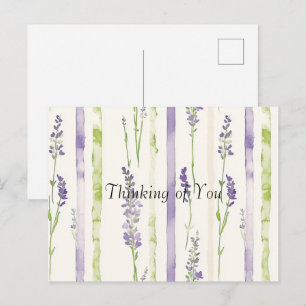 Carte Postale Bandes Florales Vert Lavande Pensant à Vous