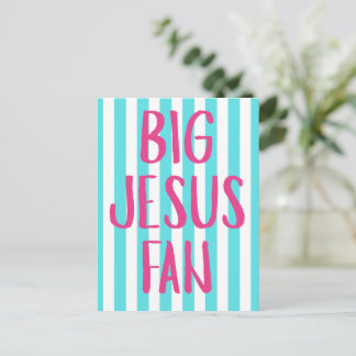 Carte Postale Bandes turquoise et blanches "Grand fan de Jésus"