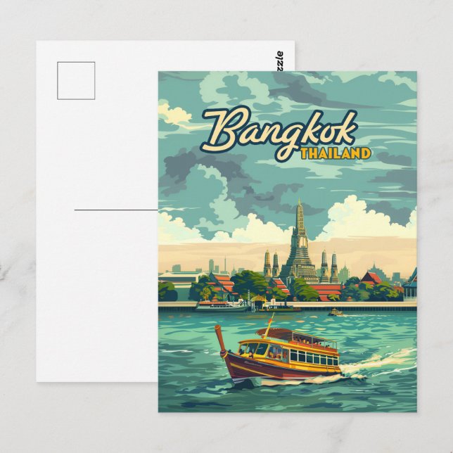 Carte Postale Bangkok Thaïlande Asie Temple Vintage voyage (Devant / Derrière)