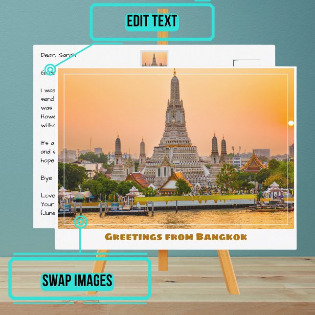 Carte Postale Bangkok Thaïlande avec Wat Arun Temple au coucher  (Please enjoy our postcards and see the others in the collection.)
