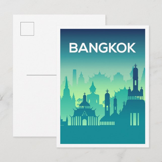 Carte Postale Bangkok Thaïlande Illustration de voyage artistiqu (Devant / Derrière)