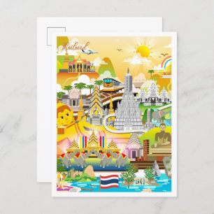 Carte Postale Bangkok Thaïlande Illustration de voyage artistiqu