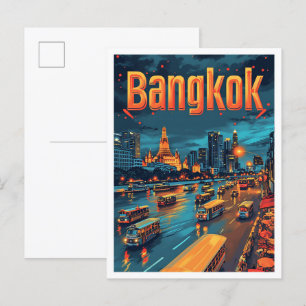 Carte Postale Bangkok Thaïlande Illustration de voyage d'art Vin