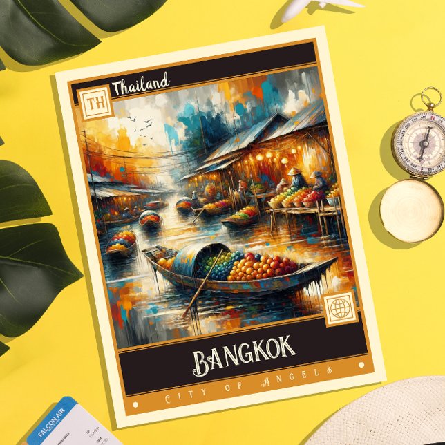 Carte Postale Bangkok, Thaïlande | Peinture Vintage (Créateur téléchargé)
