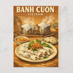 Carte Postale Banh Cuon vietnamien, dans un classique rétro