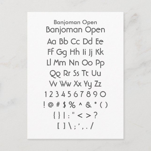Carte Postale Banjoman Open - Feuille d'échantillonnage de polic (Devant)