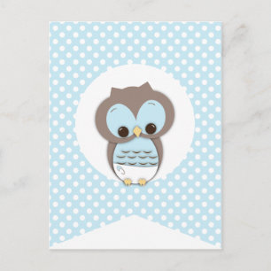 Carte Postale Bannière Bleu Dot Baby Owl Party Drapeau Bannière 