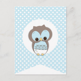 Carte Postale Bannière Bleu Dot Baby Owl Party Drapeau Bannière