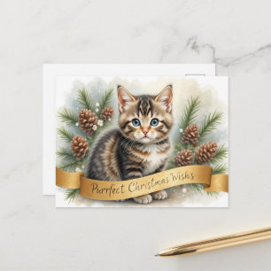 Carte Postale Bannière de Noël de chaton mignon Art Mignon
