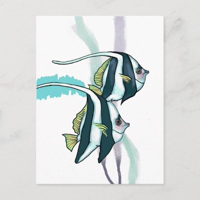 Carte Postale Bannière de poisson de récif, Poisson rayé sous-ma (Devant)