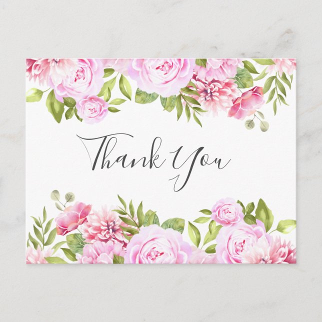 Carte Postale Bannière Rose de remerciement d'affaires de Script (Devant)