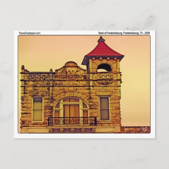 Carte Postale Banque de Fredericksburg, Fredericksburg, TX (Devant)