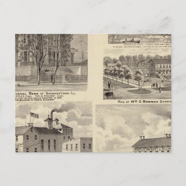 Carte Postale Banques, résidences et brasseries à Shawneetown (Devant)
