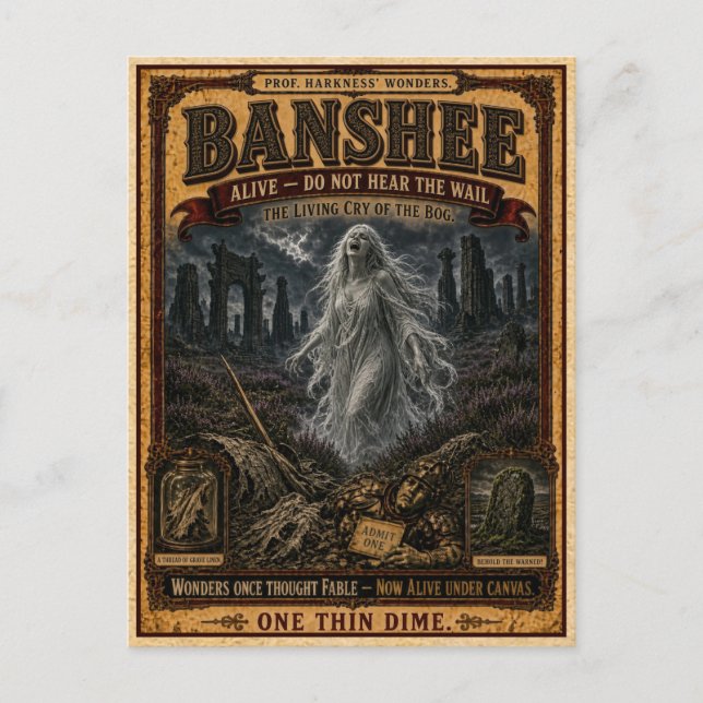 Carte Postale Banshee, Monstre de Cirque Vintage (Devant)
